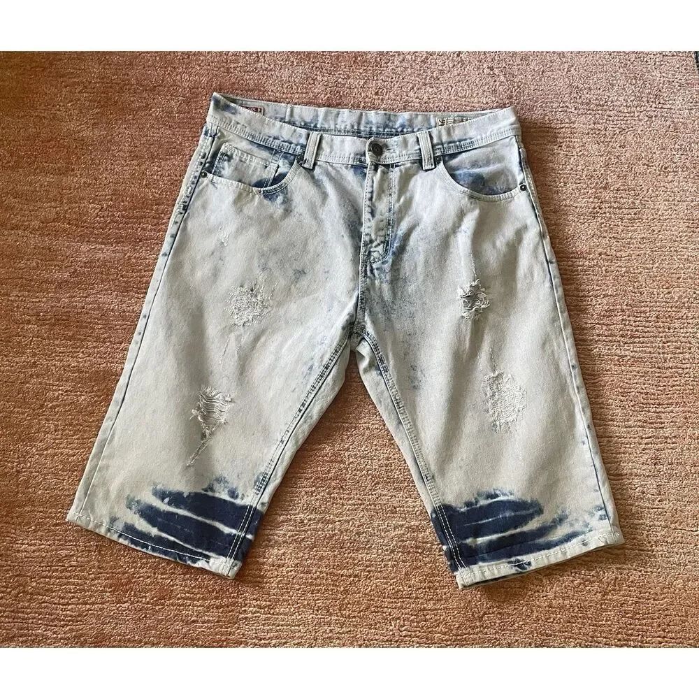 Attitude Gold AG Men’s  Shorts Brooklyn Fit  Blue Slim Distressed Size 36